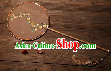Chinese Traditional Palace Fans Hanfu Hand Painting Round Fans Ancient Brown Silk Fan for Women