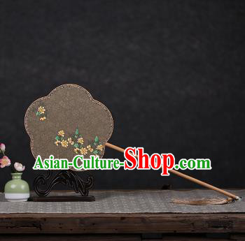 Chinese Ancient Traditional Palace Fans Hanfu Hand Painting Yellow Flowers Round Fans Silk Fan for Women