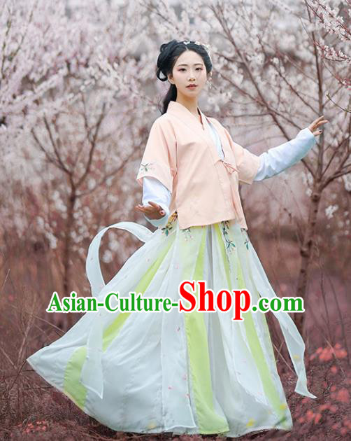 Chinese Ancient Drama Peri Embroidered Costumes Traditional Tang Dynasty Princess Hanfu Dresses for Women