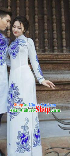 Asian Vietnam Traditional Bride Cheongsam Vietnamese Classical Ao Dai Qipao Dress for Women