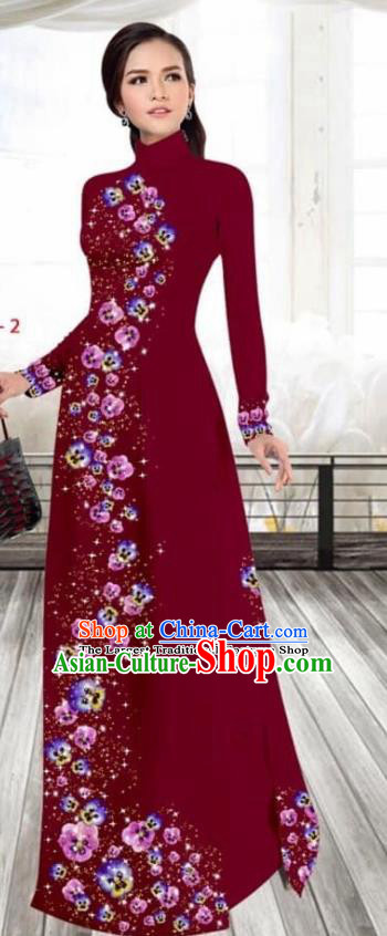 Ao Dai Vietnam Cheongsam Traditional Qipao Cheongsam Fashion Red Embroidery  Chinese Wedding Dress Vintage Stand Long Purple Gown - Cheongsams -  AliExpress