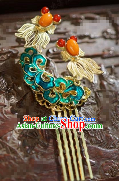 Chinese Ancient Wedding Hair Jewelry Accessories Blueing Hair Comb Hairpins for Women