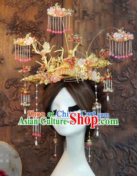 Chinese Ancient Wedding Queen Tassel Phoenix Coronet Hair Jewelry Accessories Hairpins for Women