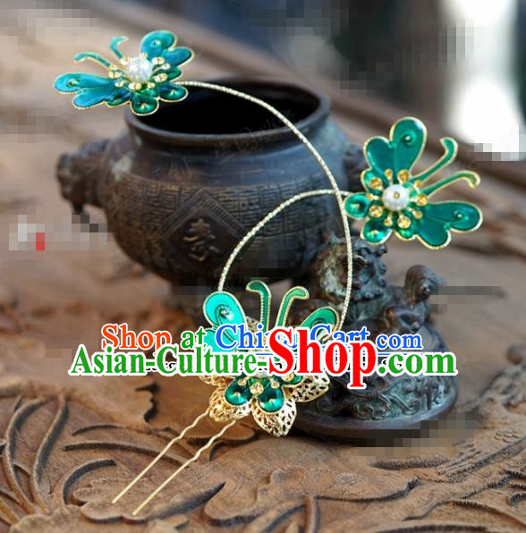 Chinese Ancient Wedding Hair Jewelry Accessories Blue Butterfly Hairpins for Women