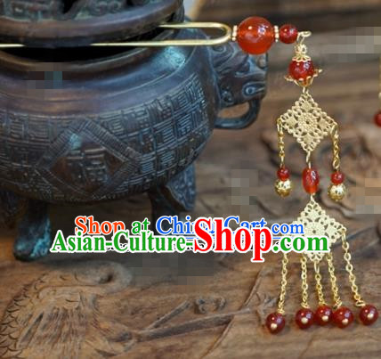 Chinese Ancient Wedding Hair Jewelry Accessories Palace Red Beads Tassel Step Shake Hairpins for Women