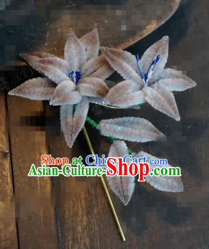 Chinese Ancient Qing Dynasty Empress Hair Clip Palace Grey Flowers Hairpins for Women