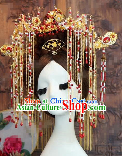 Chinese Ancient Empress Tassel Phoenix Coronet Palace Hairpins Complete Set for Women
