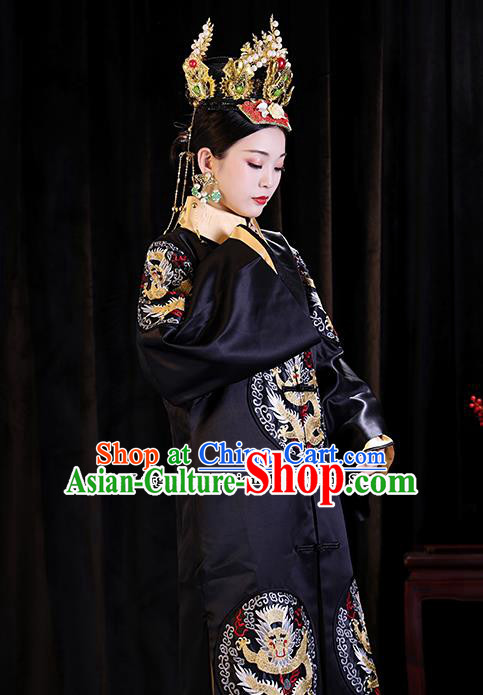 Chinese Ancient Manchu Queen Clothing Qing Dynasty Drama Empress Embroidered Costumes and Headpiece Complete Set