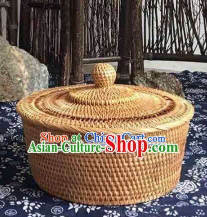 Asian Vietnamese Traditional Craft Rattan Bag Straw Plaited Storage Box