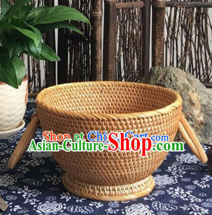 Asian Vietnamese Traditional Craft Rattan Fruit Basket Straw Plaited Storage Box