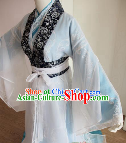 Chinese Traditional Cosplay Nobility Childe Costumes Ancient Swordsman Blue Clothing for Men