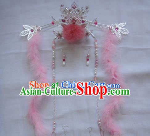 Chinese Traditional Classical Hair Accessories Ancient Princess Pink Phoenix Coronet Hairpins for Women