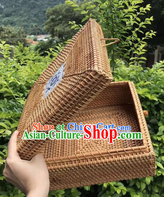 Asian Vietnamese Traditional Rattan Craft Artware Straw Plaited Square Storage Box