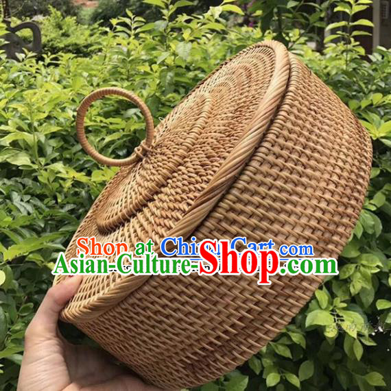 Asian Vietnamese Traditional Rattan Craft Artware Straw Plaited Storage Box