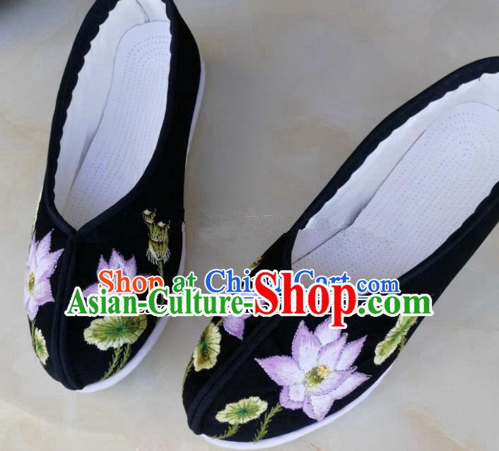 Chinese Traditional Hanfu Shoes Embroidered Lotus Shoes Handmade Cloth Shoes for Women