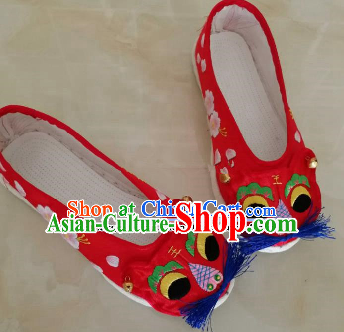 Chinese Traditional Hanfu Shoes Embroidered Tiger Head Shoes Handmade Cloth Shoes for Women