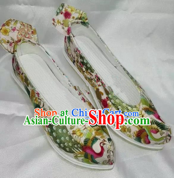 Chinese Traditional Hanfu Shoes Ancient Princess Printing Peacock Shoes Handmade Cloth Shoes for Women