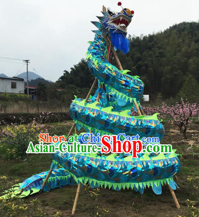 Chinese Dragon Dance Competition Blue Dragon Head Traditional Dragon Dance Costumes Complete Set for Adult