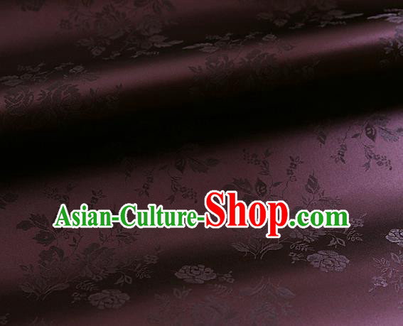 Traditional Asian Classical Pattern Cloth Drapery Wine Red Brocade Korean Hanbok Palace Satin Silk Fabric