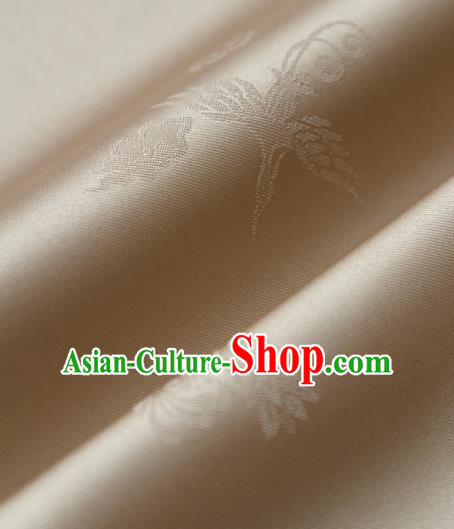 Traditional Asian Classical Crane Pattern Golden Brocade Cloth Drapery Korean Hanbok Palace Satin Silk Fabric