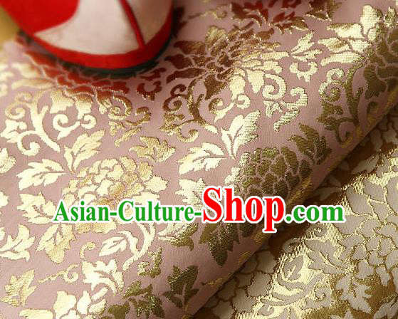 Traditional Asian Classical Gilding Pattern Pink Brocade Cloth Drapery Korean Hanbok Palace Satin Silk Fabric