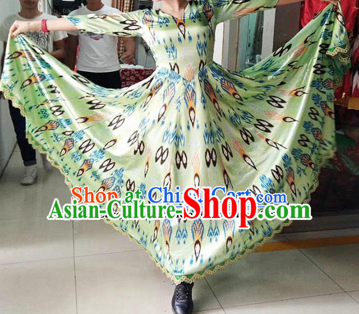 Chinese Ethnic Costumes Folk Dance Green Dress Traditional National Uyghur Nationality Clothing for Women
