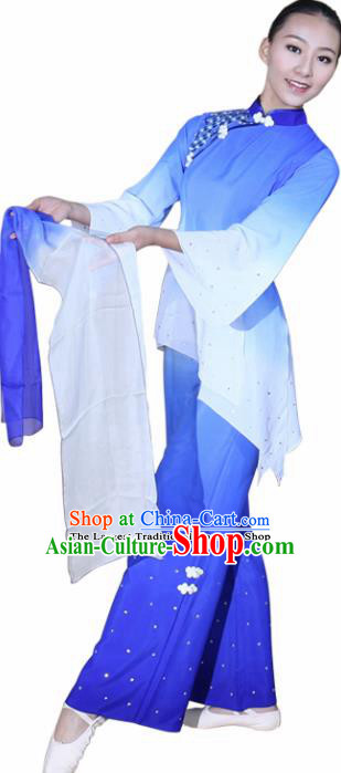 Chinese Traditional Folk Dance Yanko Dance Blue Clothing Classical Dance Costume for Women