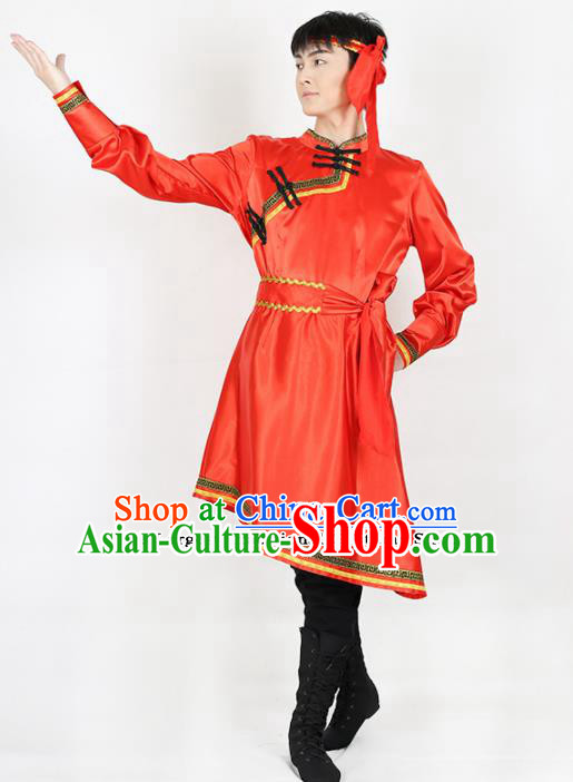 Chinese Traditional Mongolian Folk Dance Red Clothing Classical Dance Costume for Men