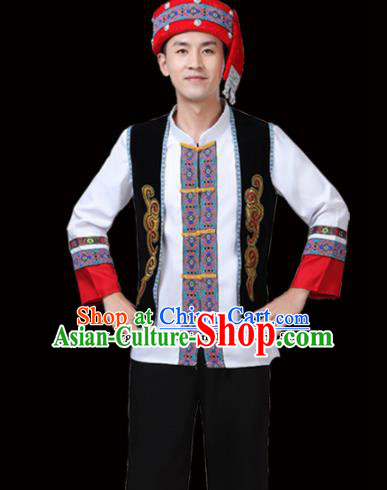 Chinese Traditional Miao Nationality Folk Dance Clothing Ethnic Dance Embroidered White Costumes for Men