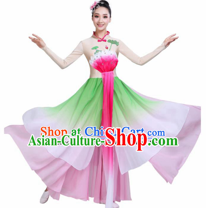 Chinese Traditional Folk Dance Green Costumes Classical Dance Lotus Dance Clothing for Women