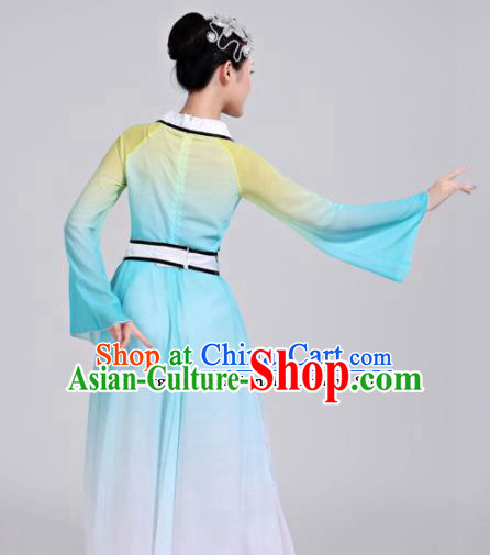 Chinese Traditional Folk Dance Costumes Classical Dance Blue Dress for Women