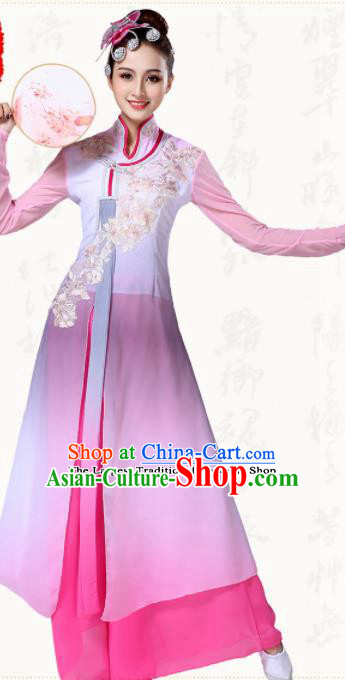 Chinese Traditional Classical Dance Group Dance Pink Dress Umbrella Dance Costumes for Women