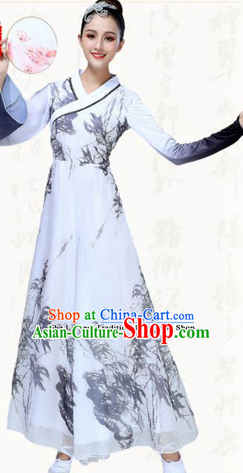 Chinese Traditional Classical Dance Fan Dance White Dress Group Dance Umbrella Dance Costumes for Women