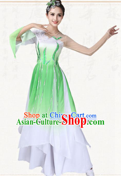 Chinese Traditional Folk Dance Fan Dance Green Dress Umbrella Dance Group Dance Costumes for Women