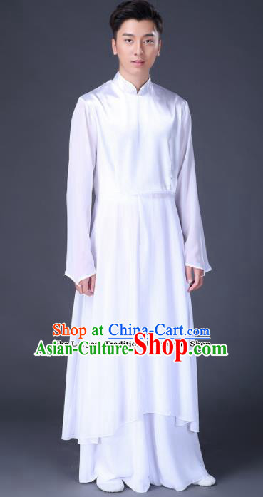 Chinese Traditional Folk Dance Clothing Classical Dance White Costumes for Men