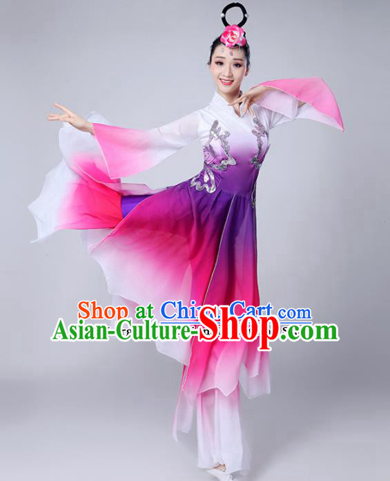 Chinese Traditional Folk Dance Rosy Dress Classical Dance Umbrella Dance Costumes for Women