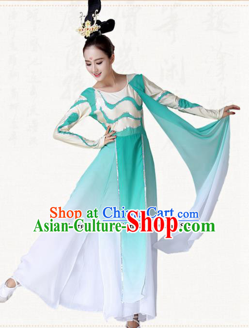 Chinese Traditional Classical Dance Umbrella Dance Green Dress Group Dance Costumes for Women