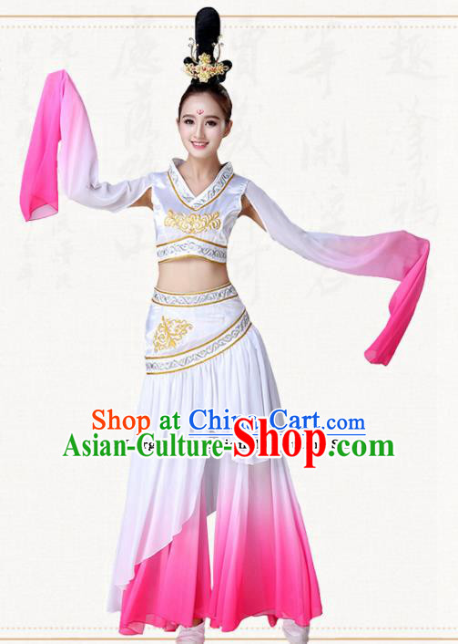 Chinese Traditional Classical Dance Pink Dress Ancient Peri Goddess Group Dance Costumes for Women