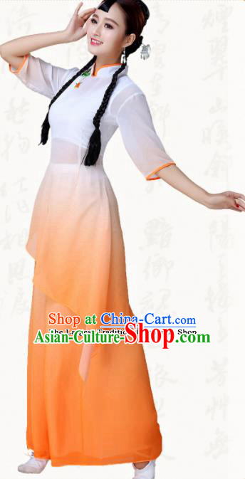 Traditional Chinese Classical Dance Umbrella Dance Orange Dress Group Dance Costumes for Women