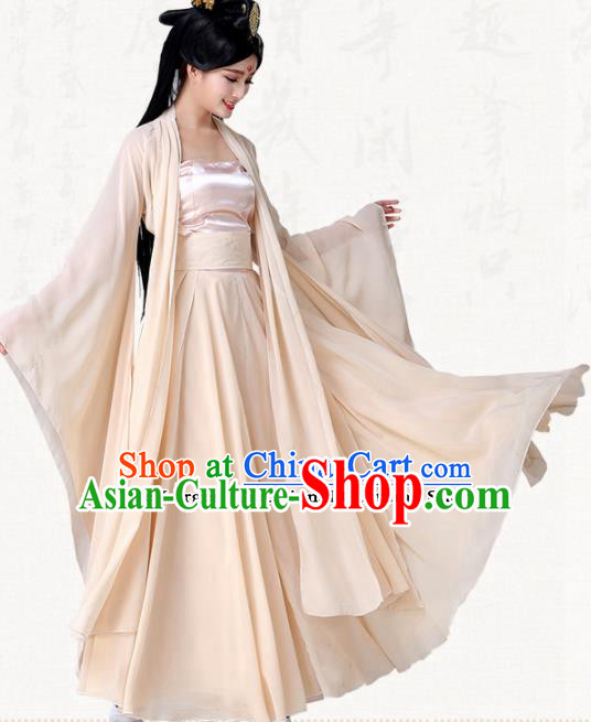 Traditional Chinese Classical Dance Champagne Dress Ancient Goddess Group Dance Costumes for Women