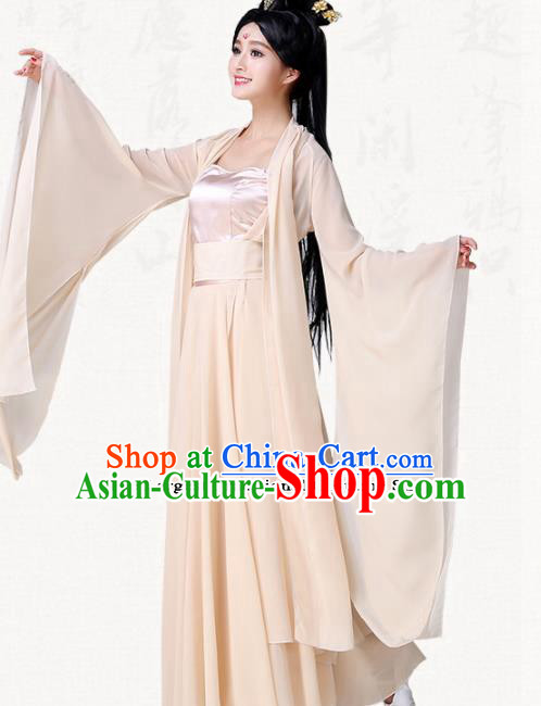 Traditional Chinese Classical Dance Champagne Dress Ancient Goddess Group Dance Costumes for Women