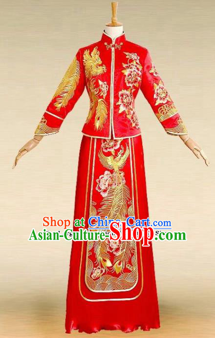 Traditional Chinese Wedding Xiuhe Suit Dress Ancient Bride Embroidered Costumes for Women