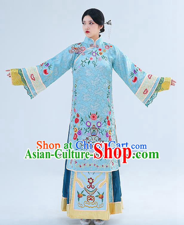 Traditional Chinese Qing Dynasty Drama Young Mistress Dress Ancient Nobility Lady Embroidered Costumes for Women
