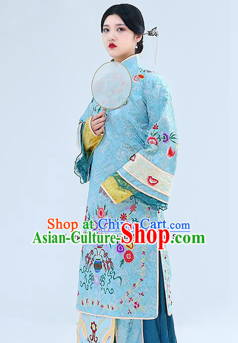 Traditional Chinese Qing Dynasty Drama Young Mistress Dress Ancient Nobility Lady Embroidered Costumes for Women