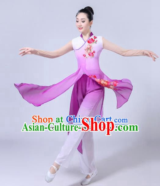 Traditional Chinese Classical Dance Costumes Fan Dance Group Dance Purple Dress for Women