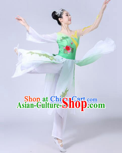 Traditional Chinese Classical Dance Costumes Lotus Dance Group Dance Green Dress for Women