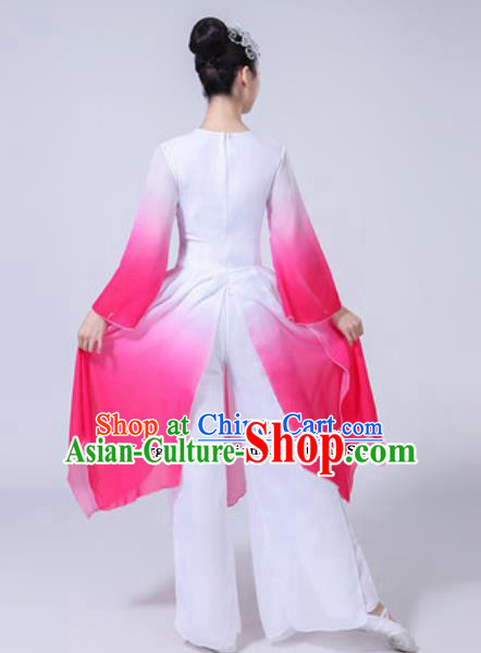 Traditional Chinese Classical Dance Costumes Lotus Dance Group Dance Rosy Dress for Women