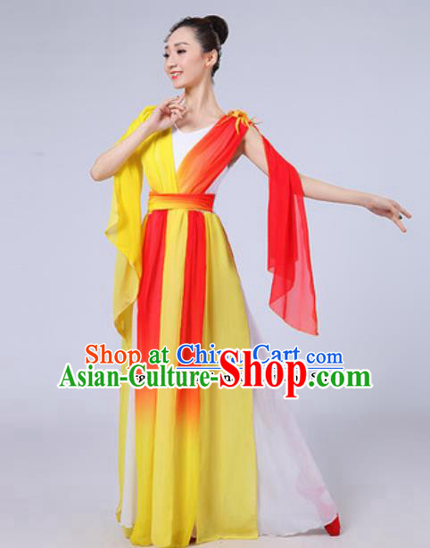 Top Grade Chorus Compere Costume Classical Dance Group Dance Yellow Dress for Women