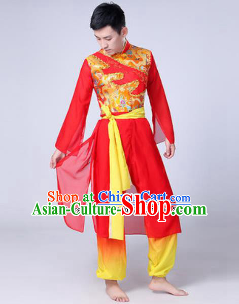 Traditional Chinese Fan Dance Costumes Folk Dance Drum Dance Red Clothing for Men