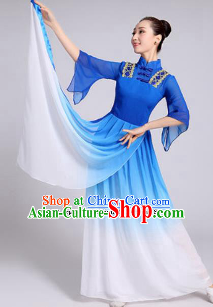 Traditional Chinese Classical Dance Costumes Lotus Dance Umbrella Dance Royalblue Dress for Women